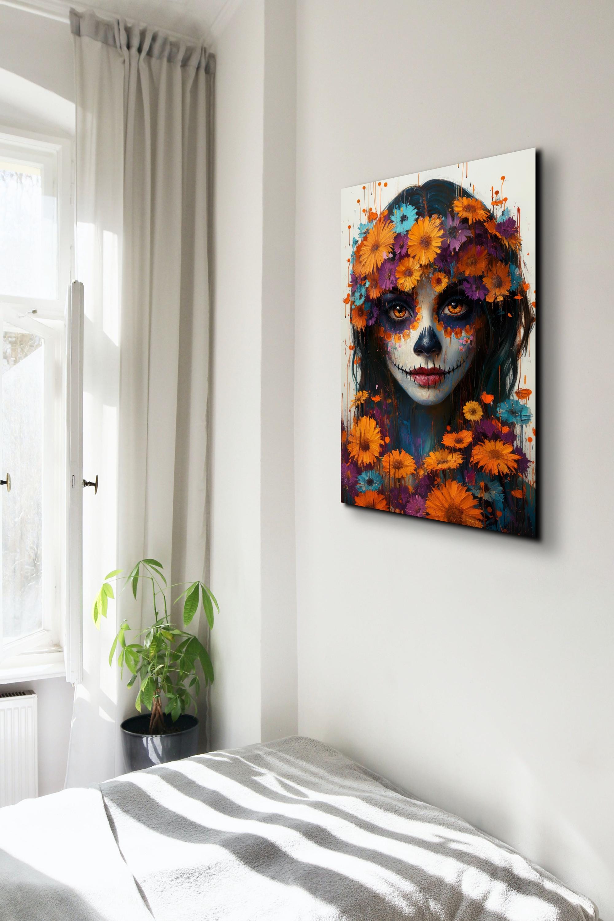 Quadro Moderno Su Tela 5 Pezzi - Teschio Di Zucchero Day Of The Dead - Stampa HD Per Soggiorno O Camera Da Letto, 152x81 Cm