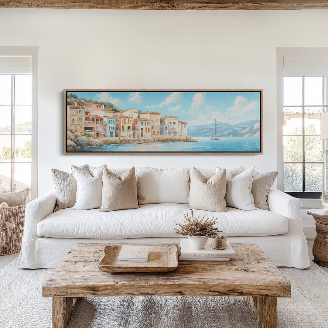 Mediterranean Coastal Town Canvas, Seaside Village Wall Art, European ...