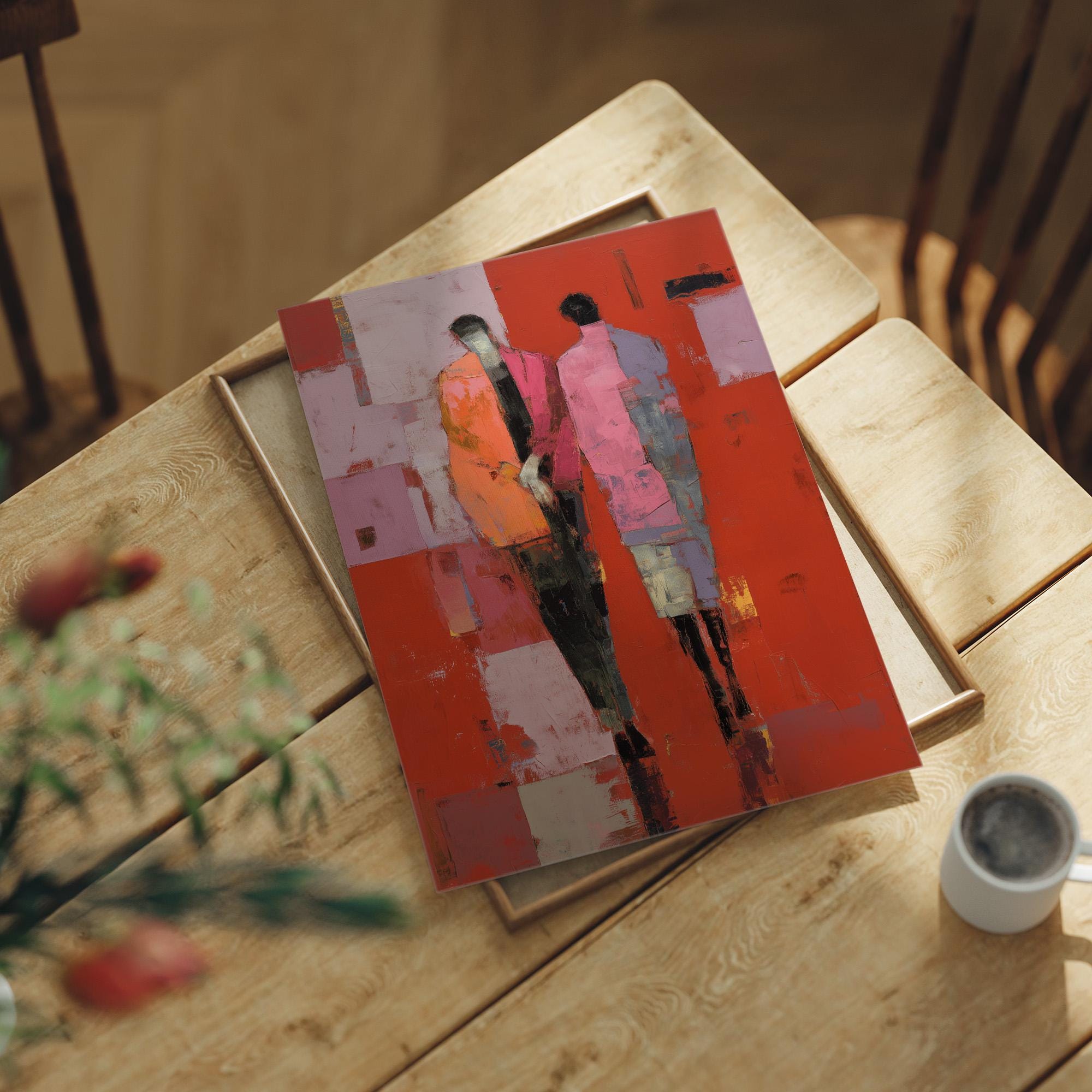 Abstract Figures in Red and Pink Expressionist Style - Etsy