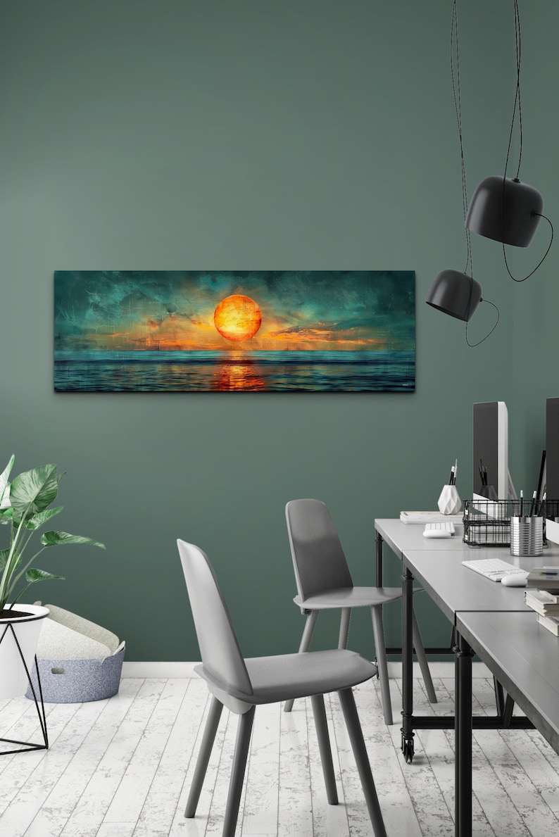 Panoramic Mid Century Modern Sunset Canvas Wall Art Print - Etsy