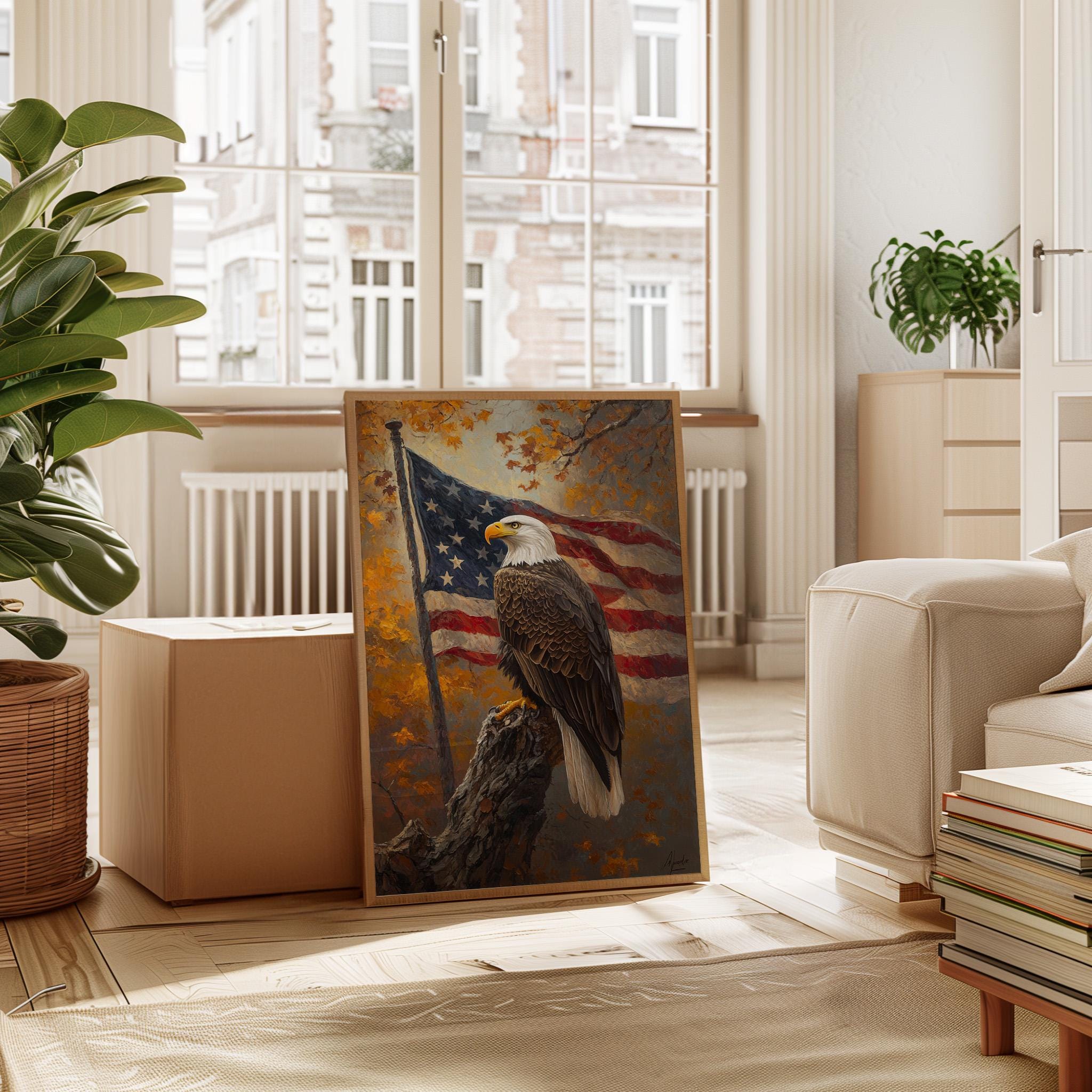 American Bald Eagle Canvas Wall Art | Patriotic Rustic Fall Painting ...