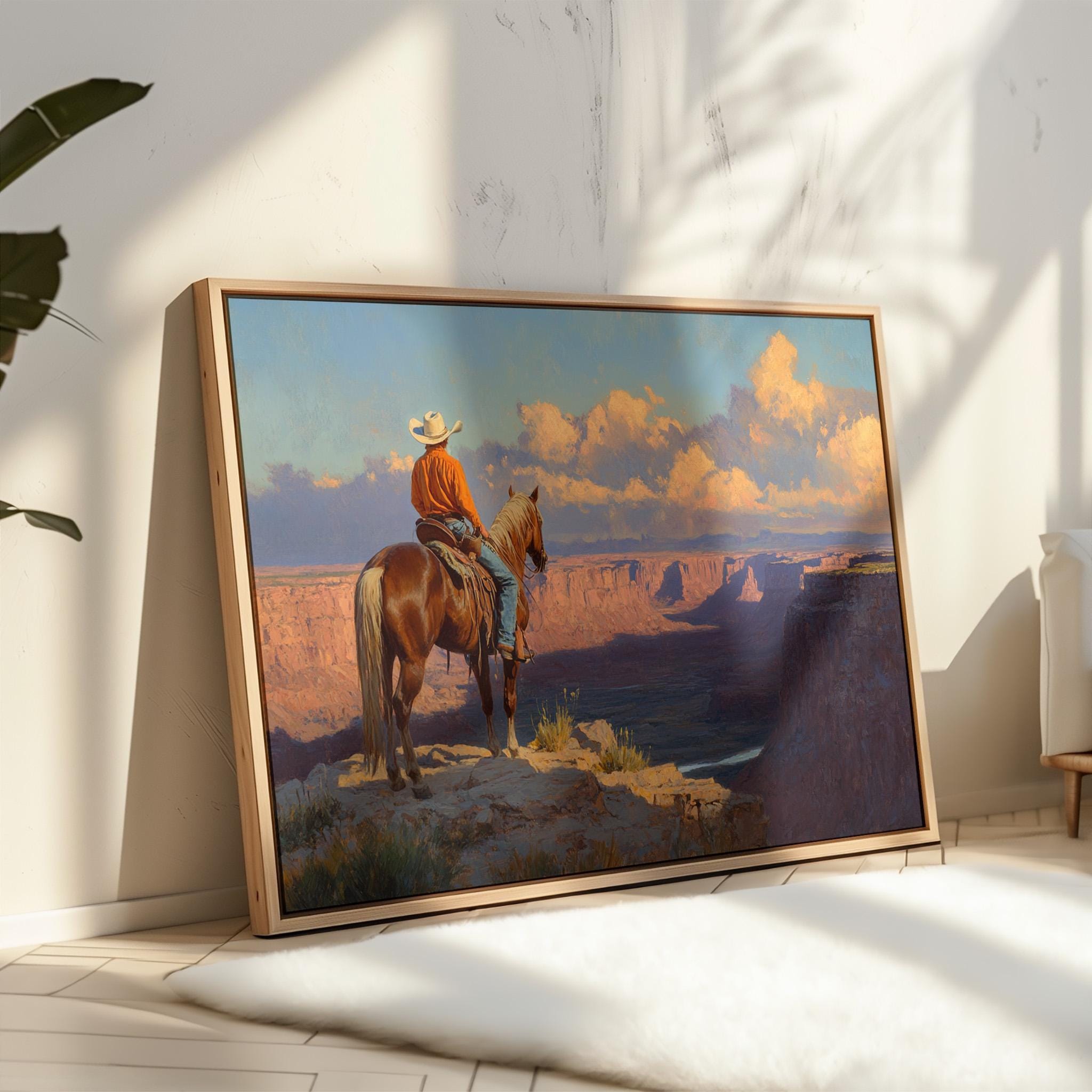 Western Cowboy Wall Art - Majestic Horse Rider Overlooking Grand Canyon ...