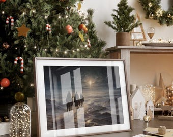 Three Wise Men Canvas Wall Art, Biblical Nativity Scene with Star of Bethlehem, Christian Christmas Decor, Religious Oil Painting Style