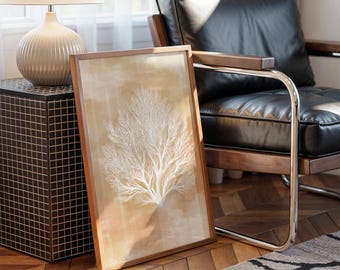 Wandbild Korallenbaum | Minimalistischer Küstendruck | Neutral Strand Wohnkultur | Moderne Küstenwandkunst
