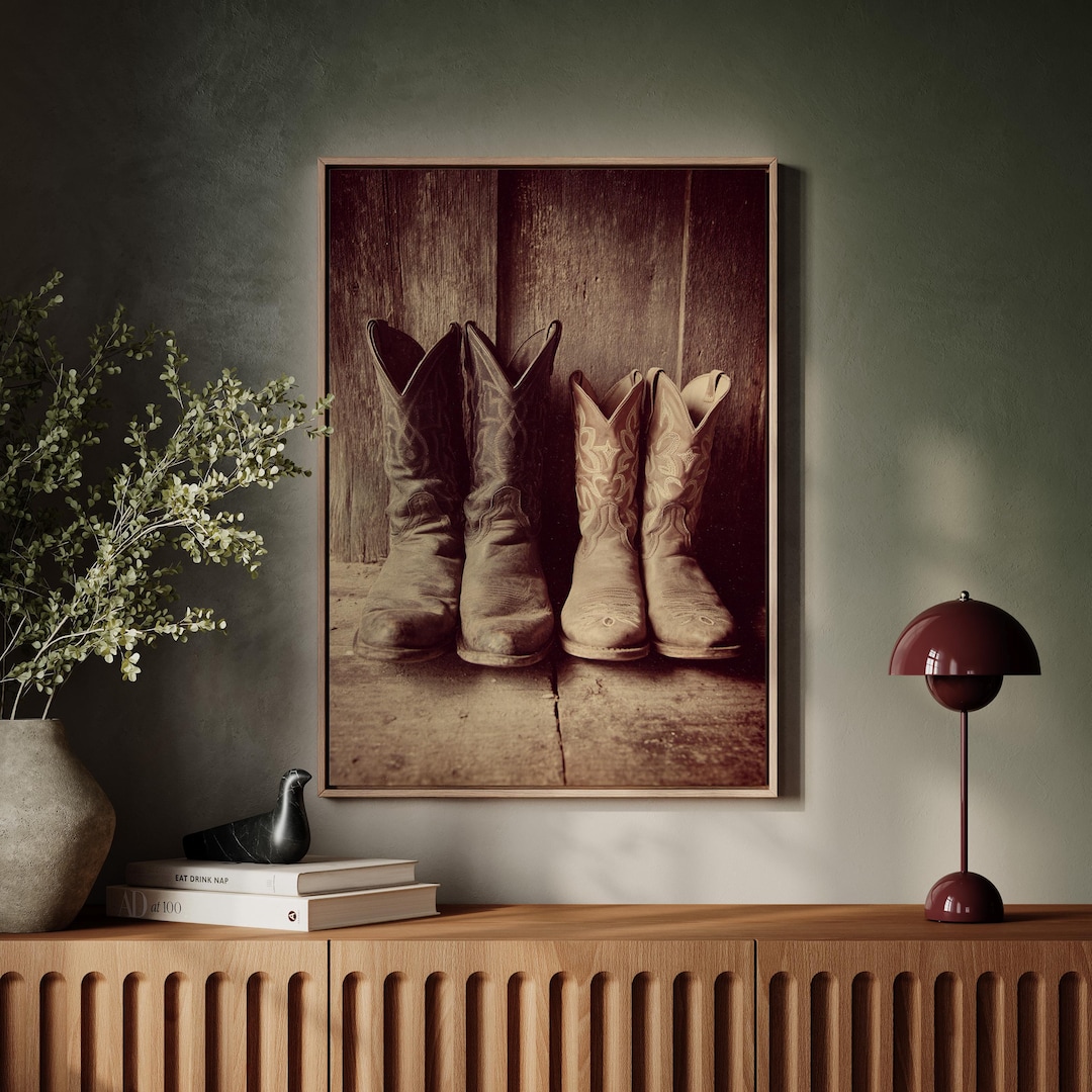 Rustic Cowboy Boots Canvas Wall Art, Western Farmhouse Decor, Vintage ...