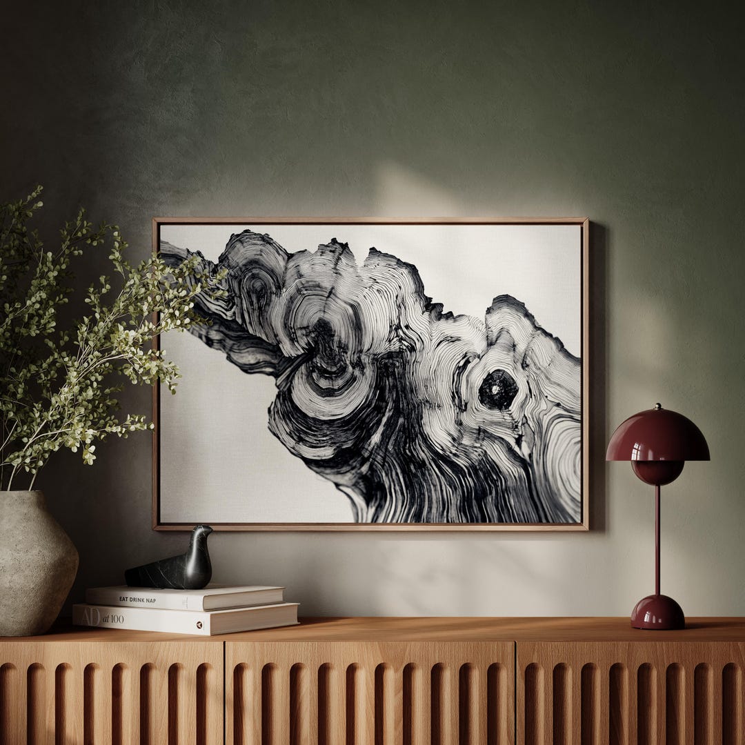 Abstract Black and White Tree Ring Artwork - Modern Organic Wall Art ...