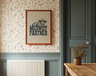 Meowdy Partner Cat Art | Western Cowboy Hat Wall Print