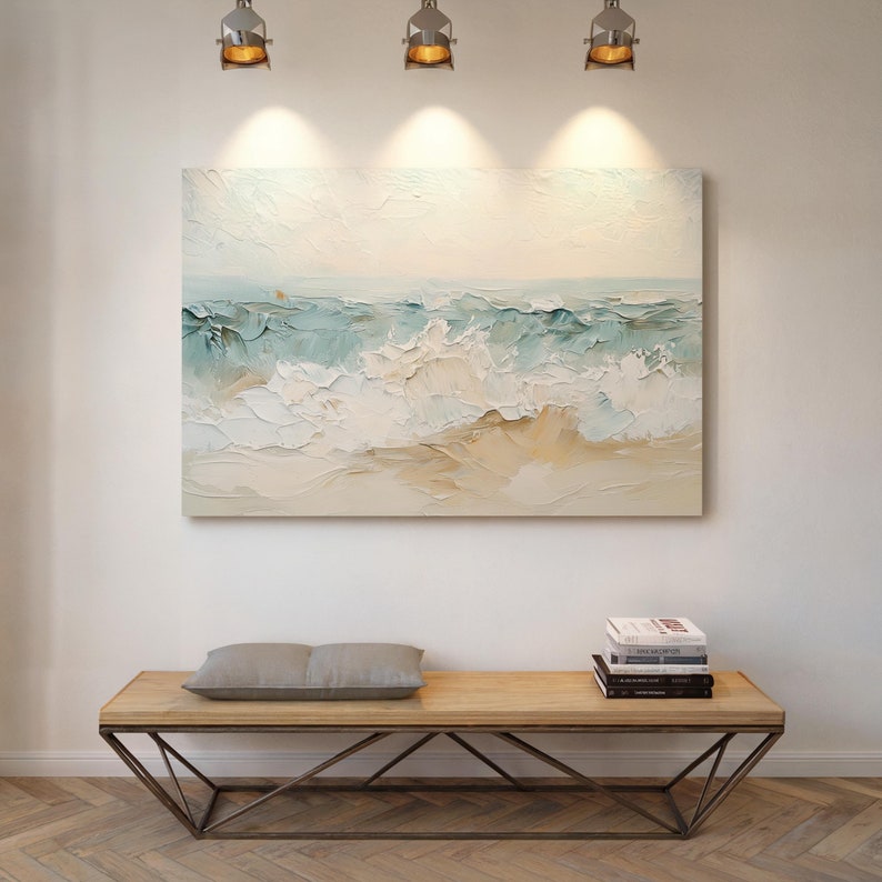 Ocean Waves Canvas Art - Coastal Beach Abstract Painting - Serene ...