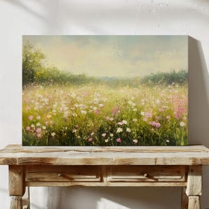 Pastel Wildflower Field – Soft Oil Painting of a Vibrant Meadow in Bloom