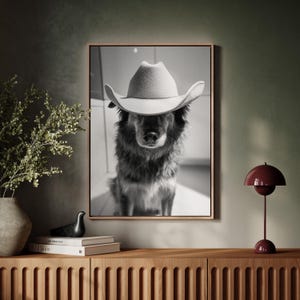 Cowboy Dog in Hat | Western Black and White Wall Art