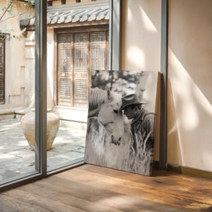 Cowboy and Horse Black and White Photography | Rustic Western Wall Art for Country Home Decor