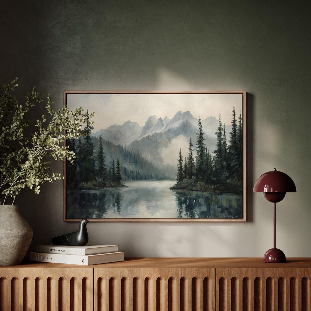 Misty Mountain Lake Landscape – Tranquil Pine Forest and Reflections in ...
