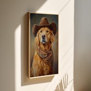 Golden Retriever Cowboy Wall Art, Rustic Western Dog Portrait, Vintage Farmhouse Decor, Country Dog Canvas, Ranch Home Wall Print