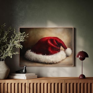 Rustic Santa Hat Ready To Hang Canvas Wall Art Print,Farmhouse Christmas Canvas Wall Art Decor,Christmas, Santa Still Life Canvas Wall Decor