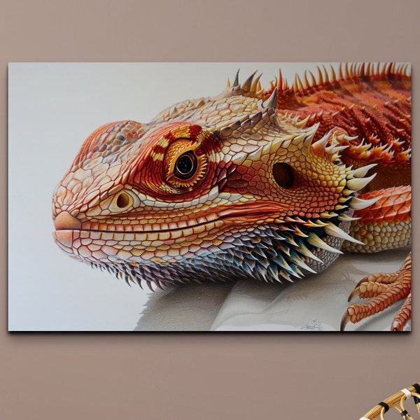 Bearded Dragon Canvas Wall Art Print, Lizard, Reptile Decor, Dragon Art, Animal Art, Canvas Wall Art Home Decor, Living Room Art