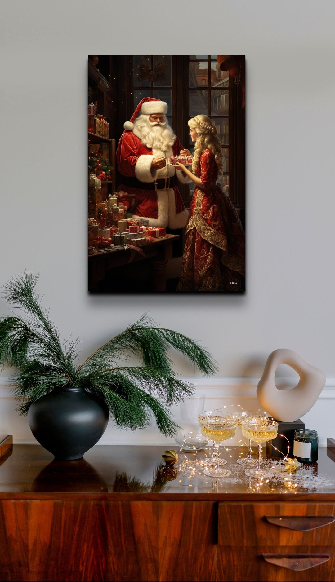 Santa Canvas Wall Art, Antique Christmas Wall Art, Snowing Santa Art