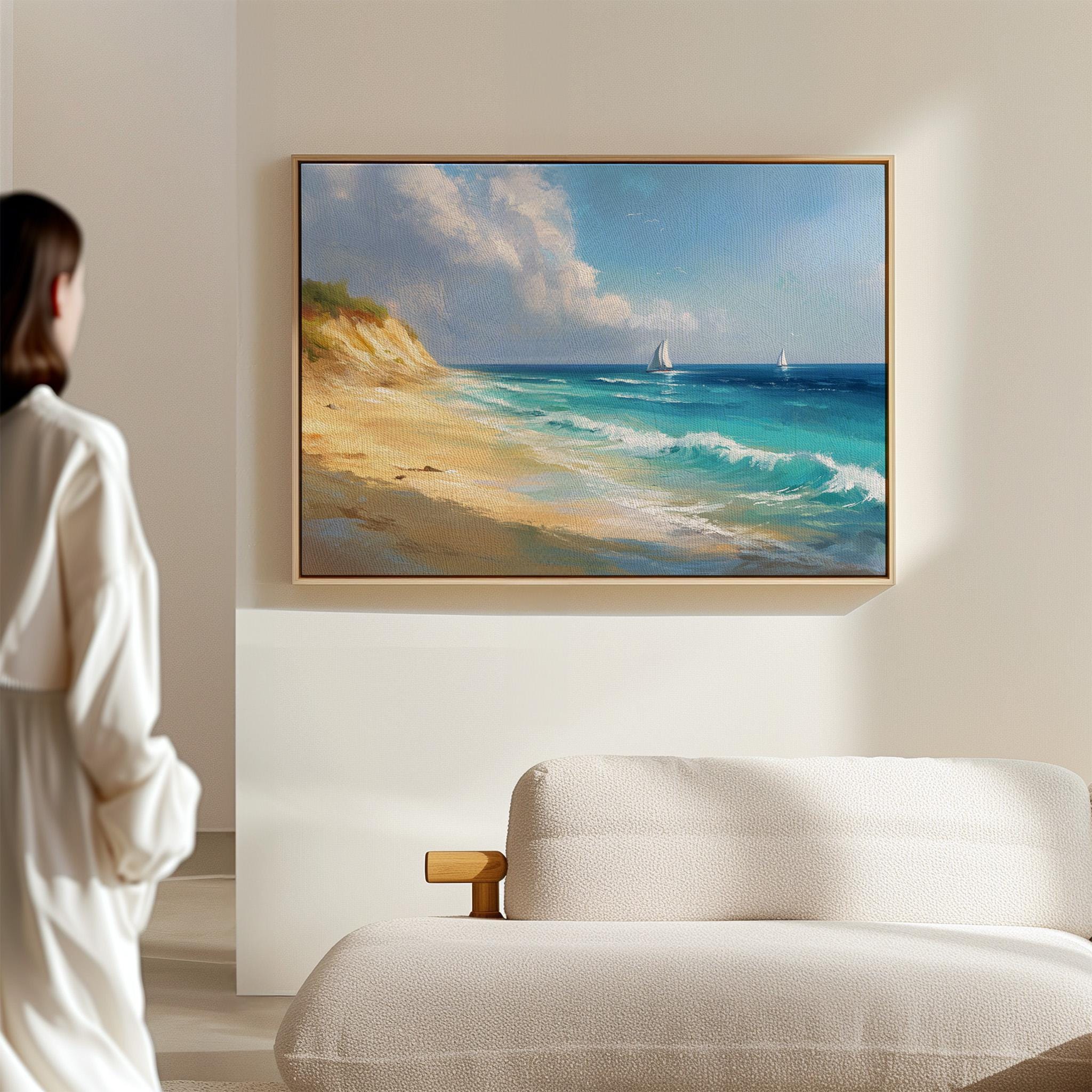 Quadro Su Tela 'Onde Dell'Alba' - Paesaggio Marino Astratto, 70x140 Cm, Senza Cornice, Per Soggiorno O Camera