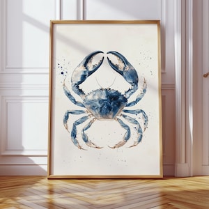 Blue Crab Watercolor Print, Coastal Ocean Decor, Marine Life Artwork, Crab Wall Art, Beach House Wall Art, Nautical Ocean Animal Art