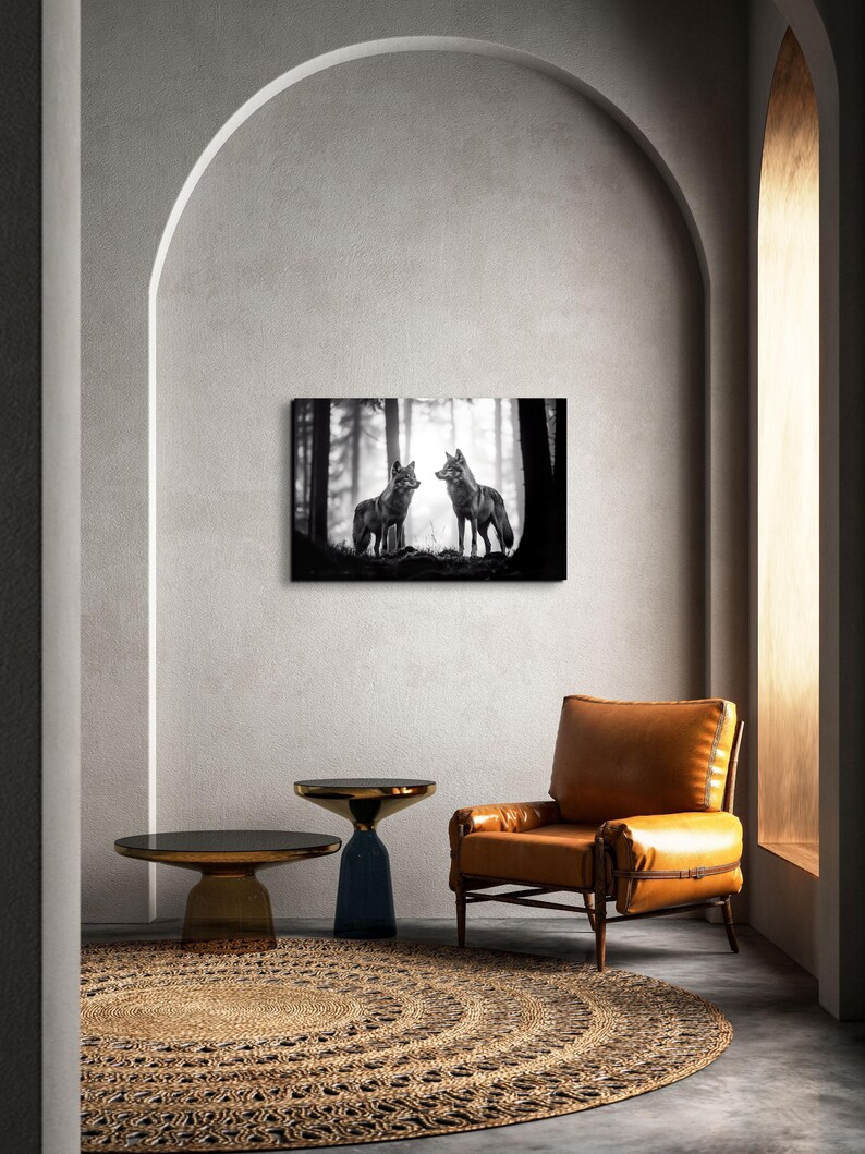 Black and White Wolf Pack Canvas Wall Art Print, Rustic Home Decor Wolf