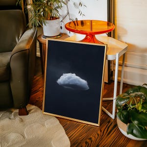 Dark Moody Cloud Wall Art – Minimalist Floating Cloud Canvas for Gothic, Contemporary, and Atmospheric Neutral Interior Decor