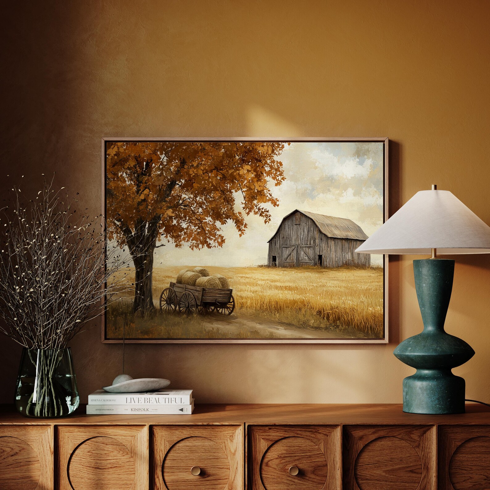 Rustic Farmhouse Canvas Wall Art, Autumn Barn Landscape Print, Country ...