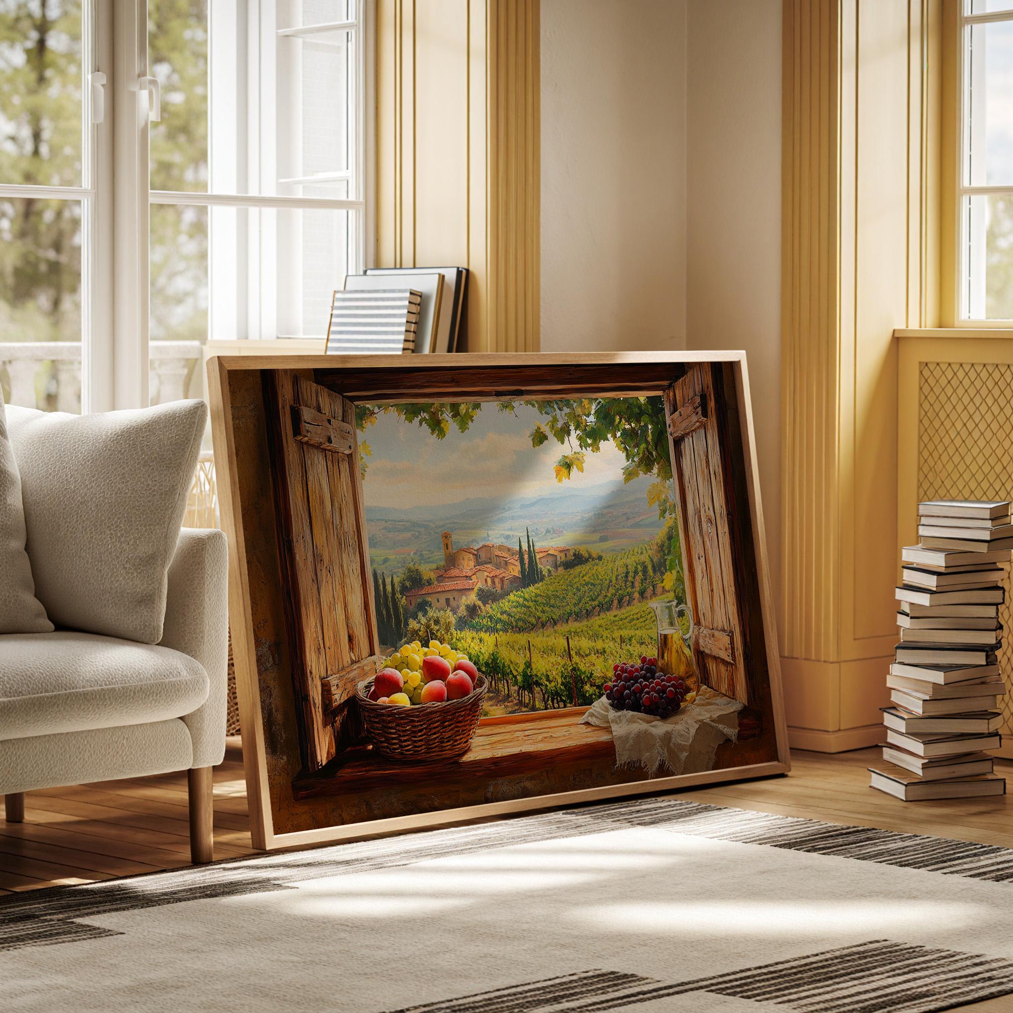 Tuscany Vineyard Window View Canvas - Rustic Italian Countryside Wall ...