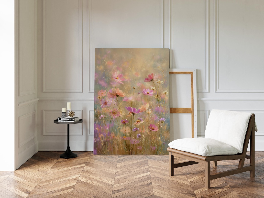 Dreamy Wildflower Canvas Wall Art With Soft Pink and Purple Blooms ...