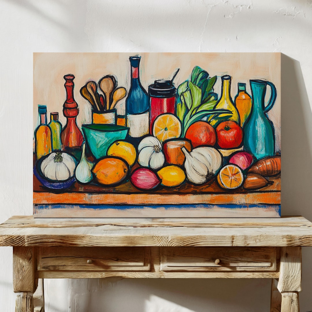 Colorful Kitchen Still Life | Modern Fruit and Vegetable Wall Art - Etsy