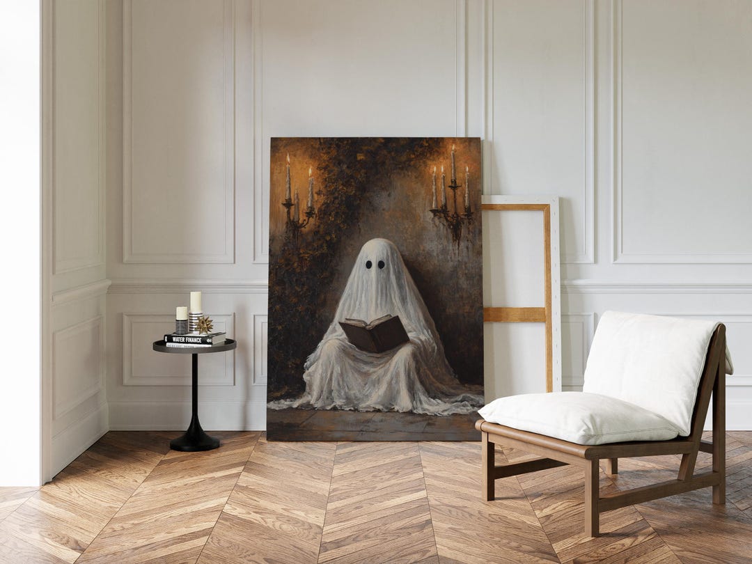 Ghost Reading Book Canvas – Vintage Gothic Wall Art With Candlelight ...