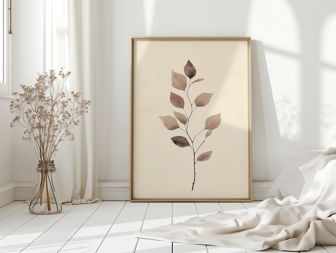Neutral Botanical Wall Art | Minimalist Leaf Illustration in Earth ...