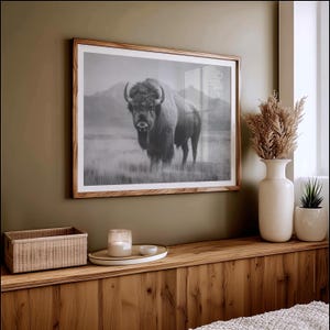 Black and White Bison Wall Art | Majestic Buffalo in Mountain Plains