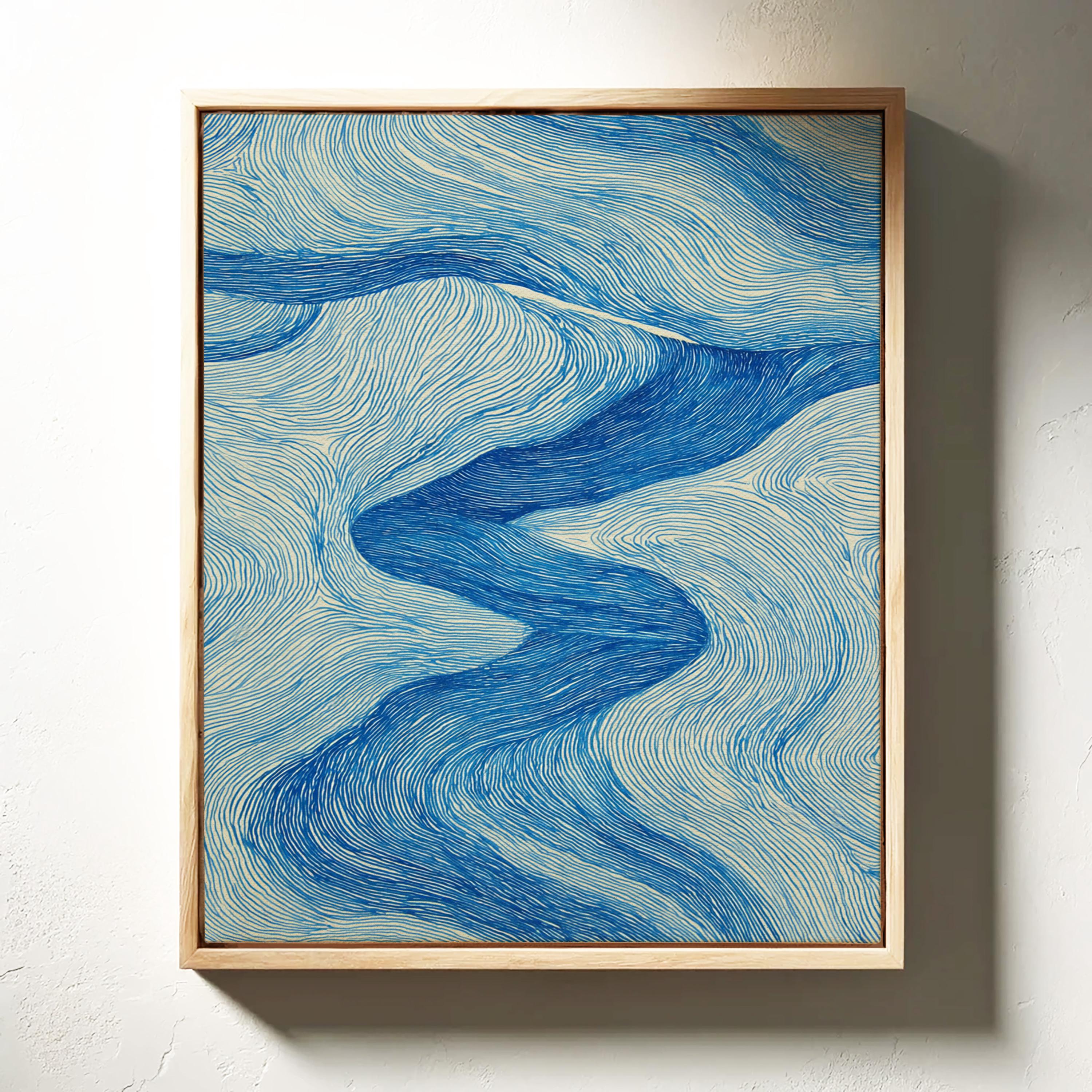 流れる青い川の線抽象画 - Etsy 日本