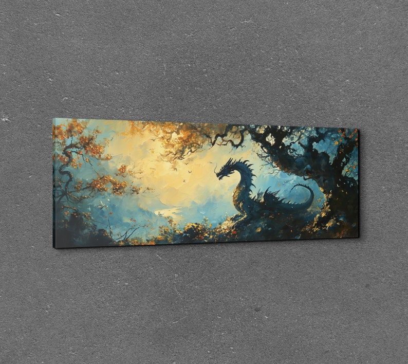Panoramic Dragon Canvas Wall Art, Fantasy Wall Art, Dragon Art, Colorful Dragon Art, Office Art image 7