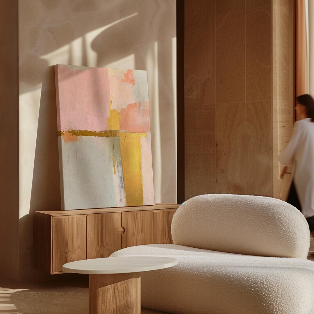 Abstract Pink and Gold Modern Canvas Art - Minimalist Textured Painting ...