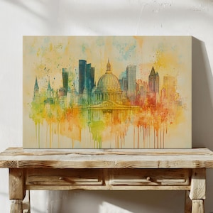 Vibrant Watercolor Skyline Art - Colorful Urban Cityscape Canvas Wall Art for Modern and Artistic Home Decor