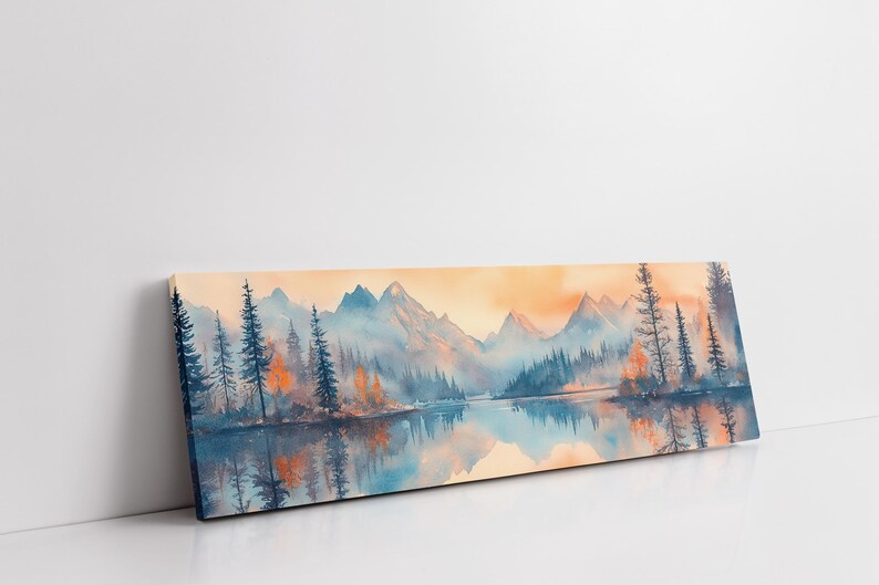 Mount Fairweather Misty Reflection Watercolor Landscape Canvas Art With