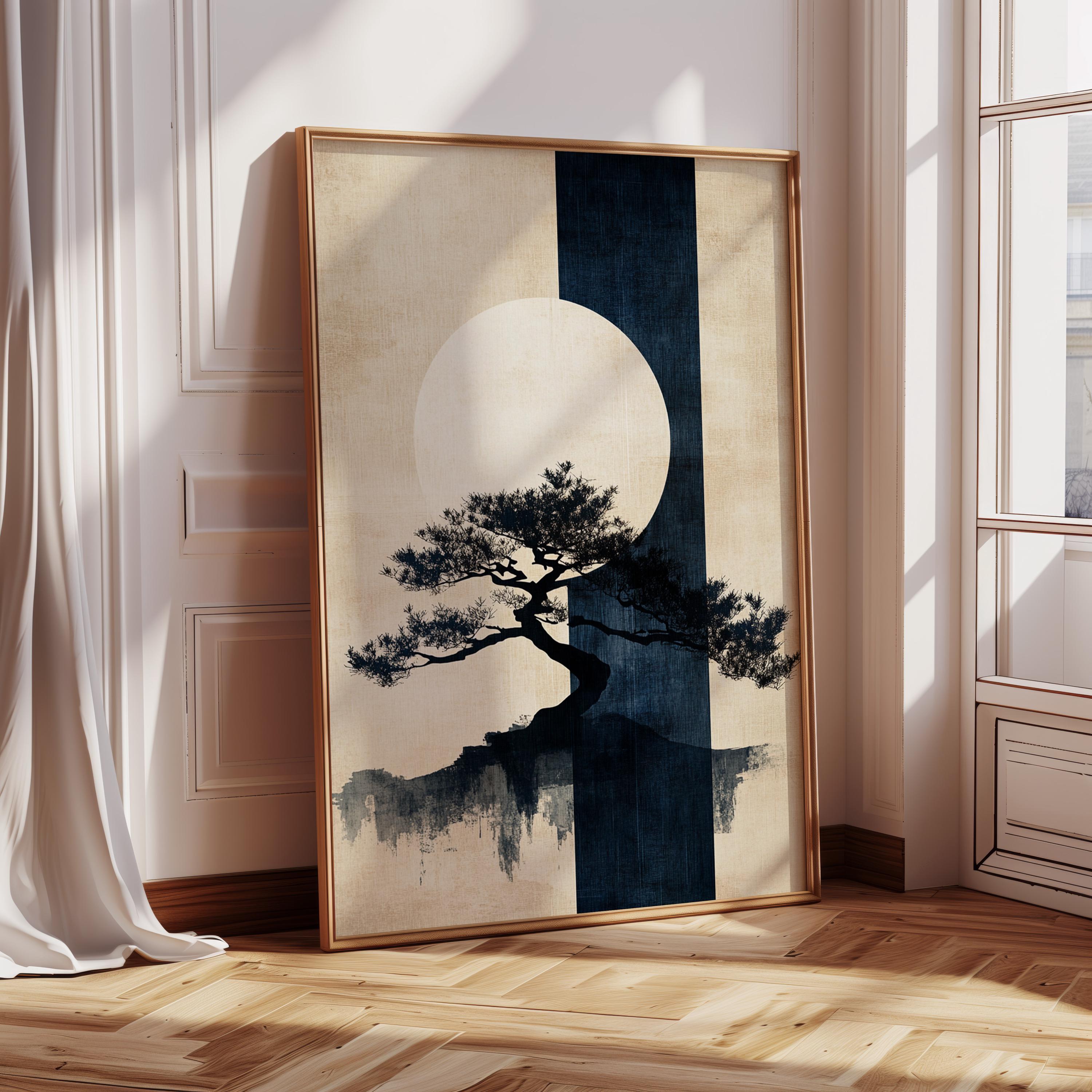 Japanese Bonsai Tree Canvas Print - Minimalist Zen Wall Art - Wabi