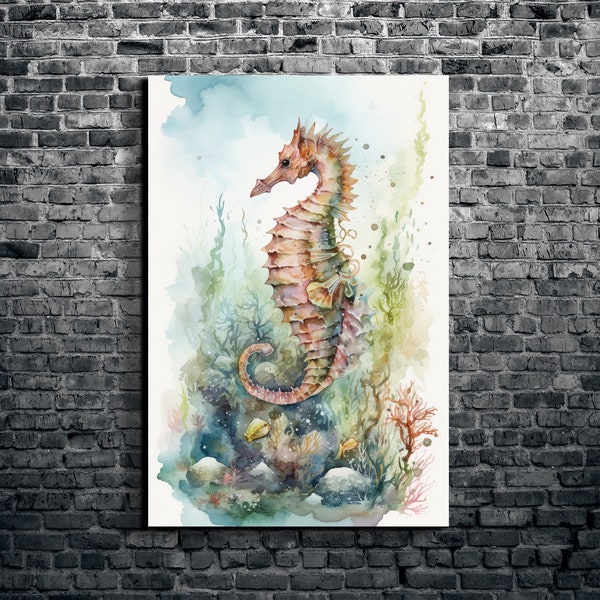Water Color Seahorse Canvas Wall Art, Hangable Seahorse Art, Watercolor Canvas, Seahorse Artwork, Large Canvas Wall Art, KoolyArt