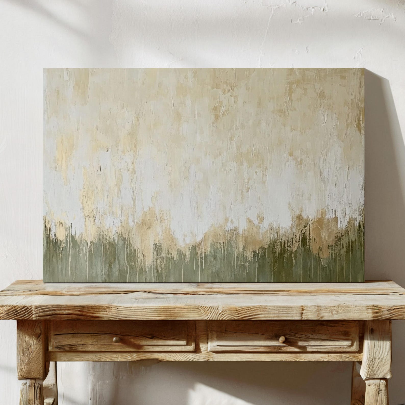 Neutral Abstract Canvas Art - Minimalist Beige and Green Textured Wall ...