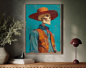 Skeleton Cowboy Portrait | Rustic Western Halloween Art