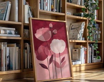 Blush Pink Floral Canvas Art | Minimal Botanical Wall Decor