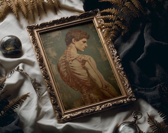 Anatomical Male Skeleton Art Print, Gothic Anatomy Canvas, Ribcage Spine Wall Art, Dark Academic Decor, Vintage Skeleton Illustration Poster