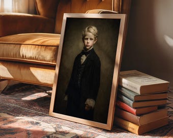 Victorian Boy Portrait Canvas Art, Vintage Child Painting, Classical Old-World Style Wall Decor, Antique-Inspired Elegant Fine Art Print