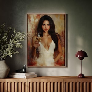 Elegant Woman Holding Wine Glass - Sophisticated Portrait Canvas Art for Modern Wall Decor, Warm Tones and Luxurious Aesthetic