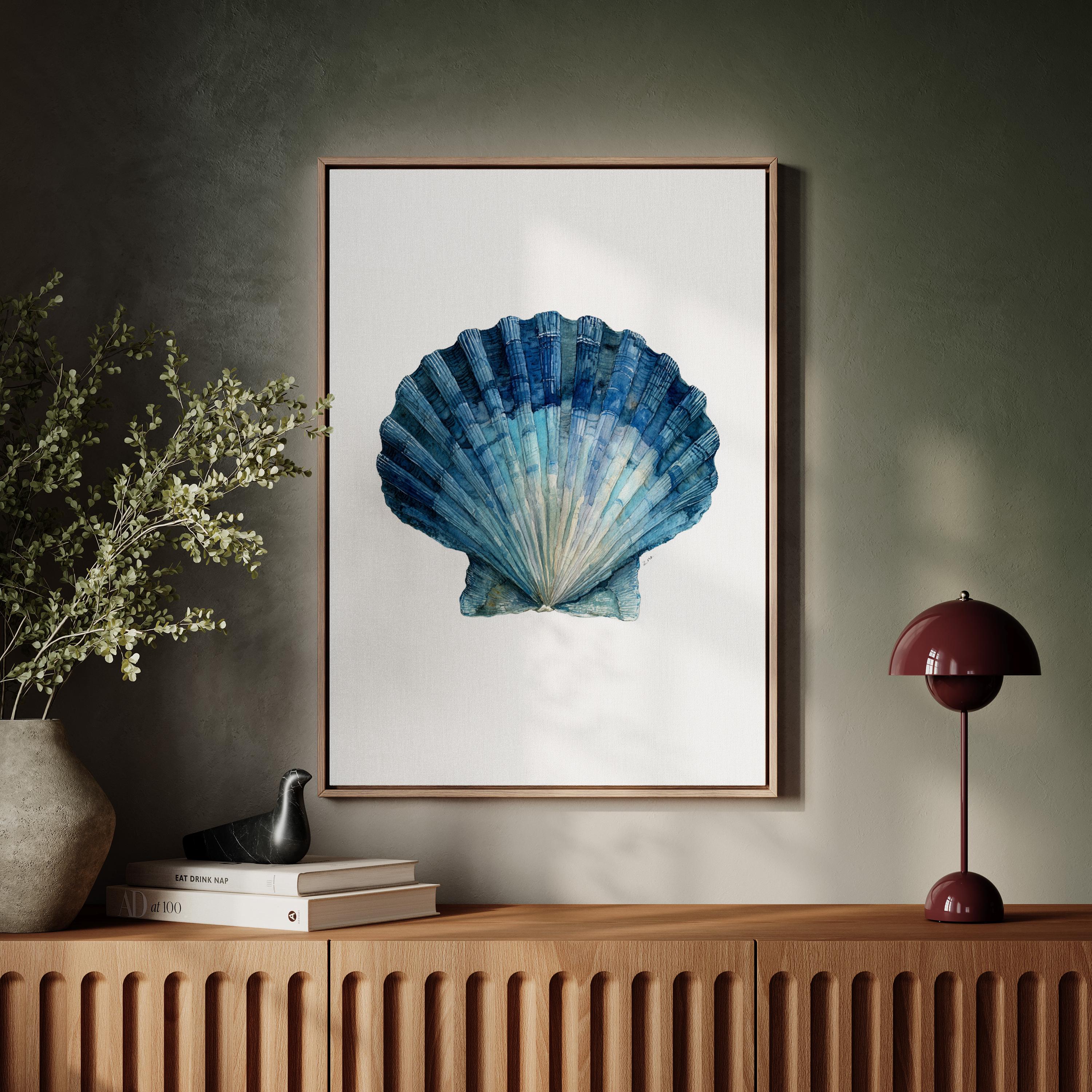 Blue Seashell Watercolor Wall Art, Coastal Beach Decor With Ocean Shell ...