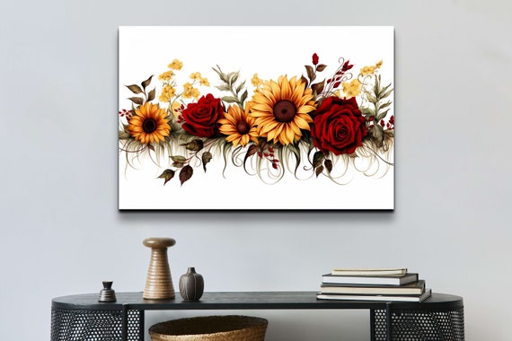 絵画　向日葵&薔薇 作品 : 堂々 絵 絵画 向日葵 ひまわり ヒマワリ 花 縁起絵