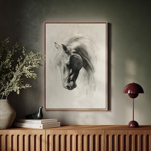 Horse Portrait Line Drawing – Elegant Black and White Equine Sketch for Western, Rustic, or Farmhouse Wall Decor in Charcoal Style