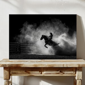 Rodeo Cowboy in Dust | Dramatic Western Black and White Wall Art