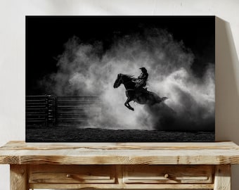 Rodeo Cowboy in Dust | Dramatic Western Black and White Wall Art