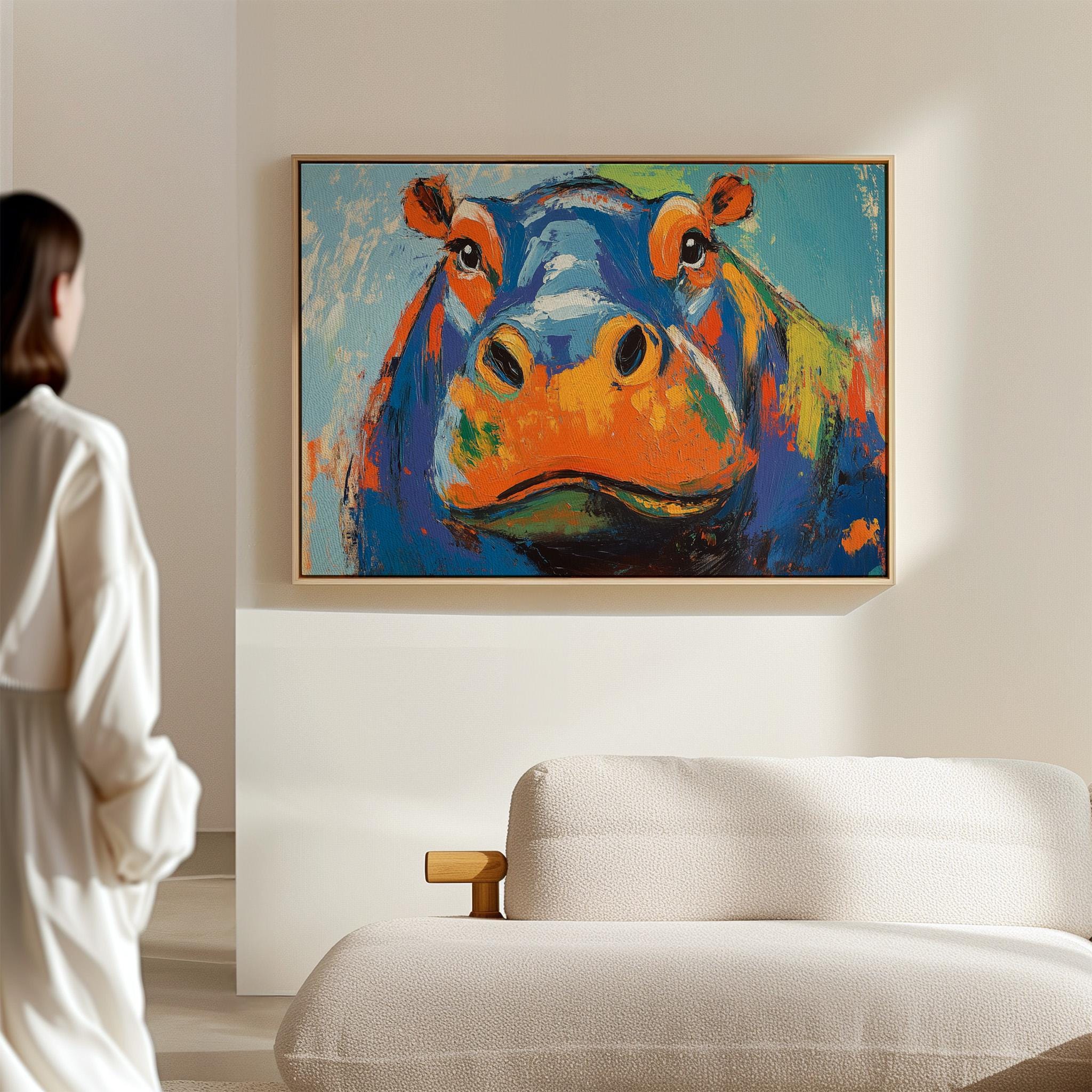 Vibrant Abstract Hippo Portrait - Bold Colors Modern Art Print Canvas ...